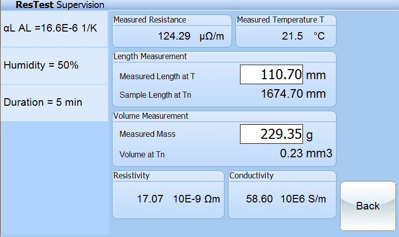Conductivity screen on ResTest